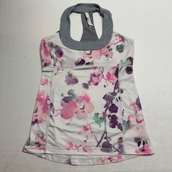 Lululemon Scoop Neck Tank - Blurred Blossoms White / Heathered Fossil Size: 8 - Picture 1 of 8